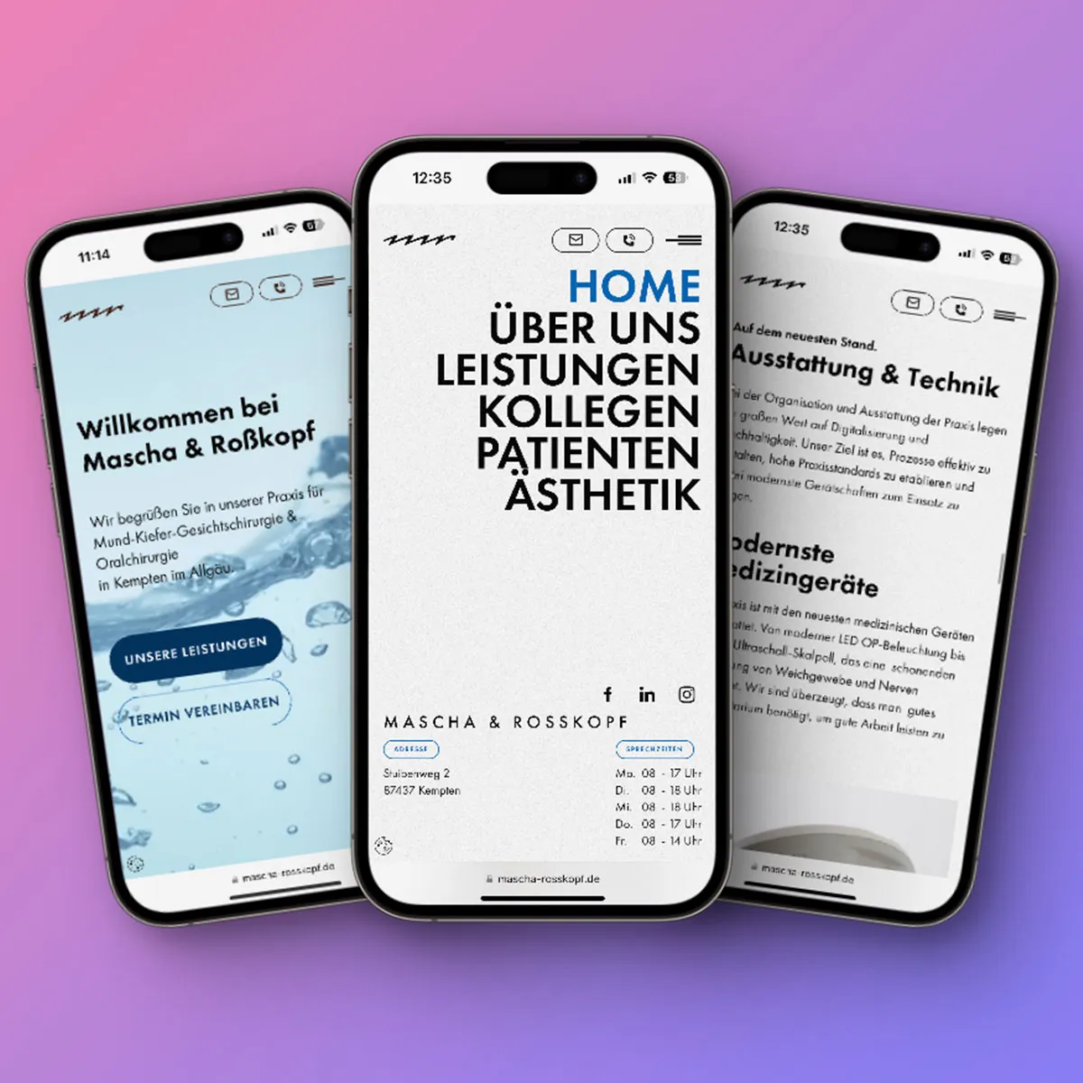 3 Telefone von die eine mobile Webseite zeigen