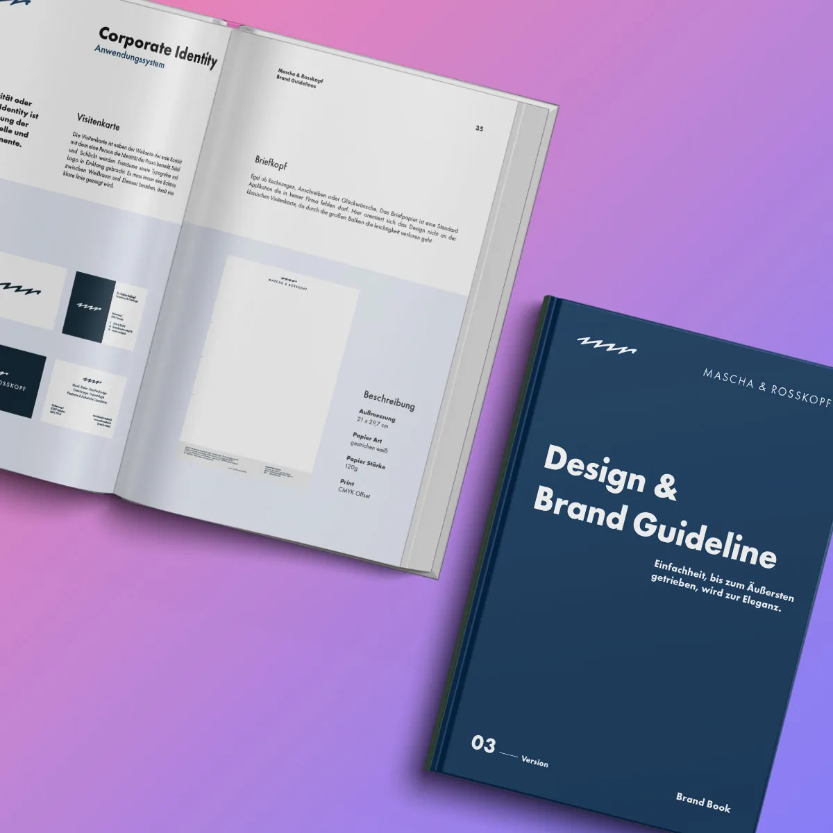 Aufgeklapptes Buch Design & Brand Guideline